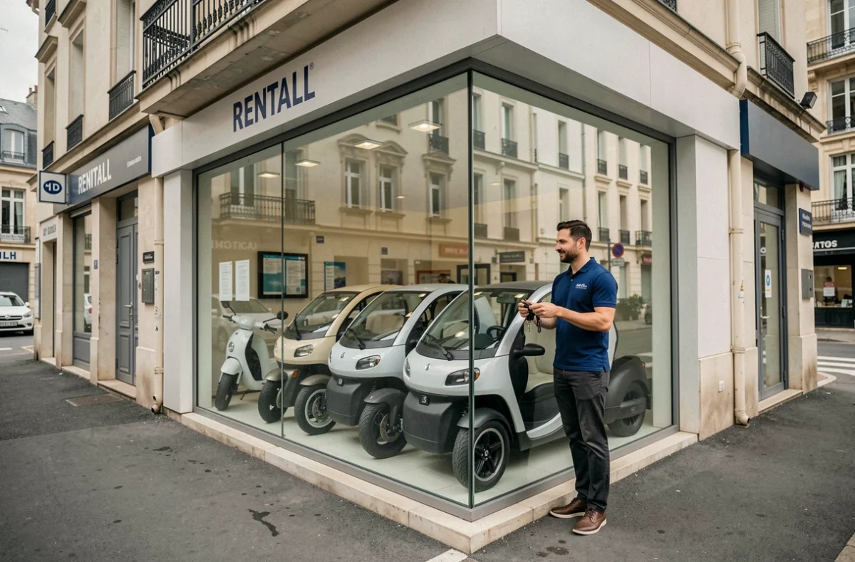 Agence de location de voitures sans permis à Agen avec employé et véhicules exposés
