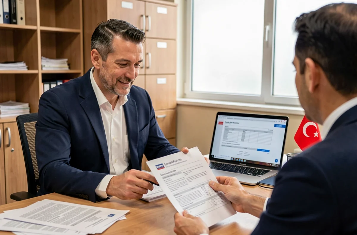 Agent d'assurance vérifiant les documents d'assurance pour un véhicule immatriculé TR en Europe