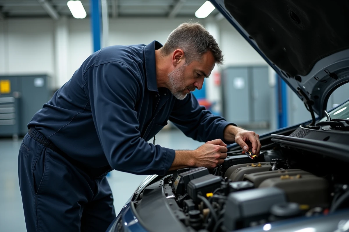 Technicien automobile déconnectant le capteur de recopie de turbo sur un moteur HDi Peugeot dans un garage professionnel