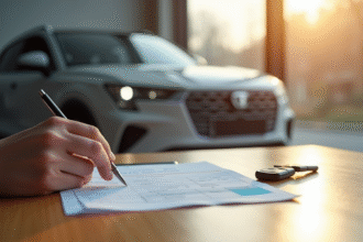 Main tenant une carte grise française avec clé de voiture moderne