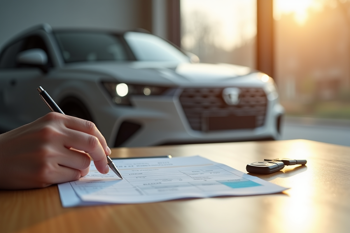 Main tenant une carte grise française avec clé de voiture moderne