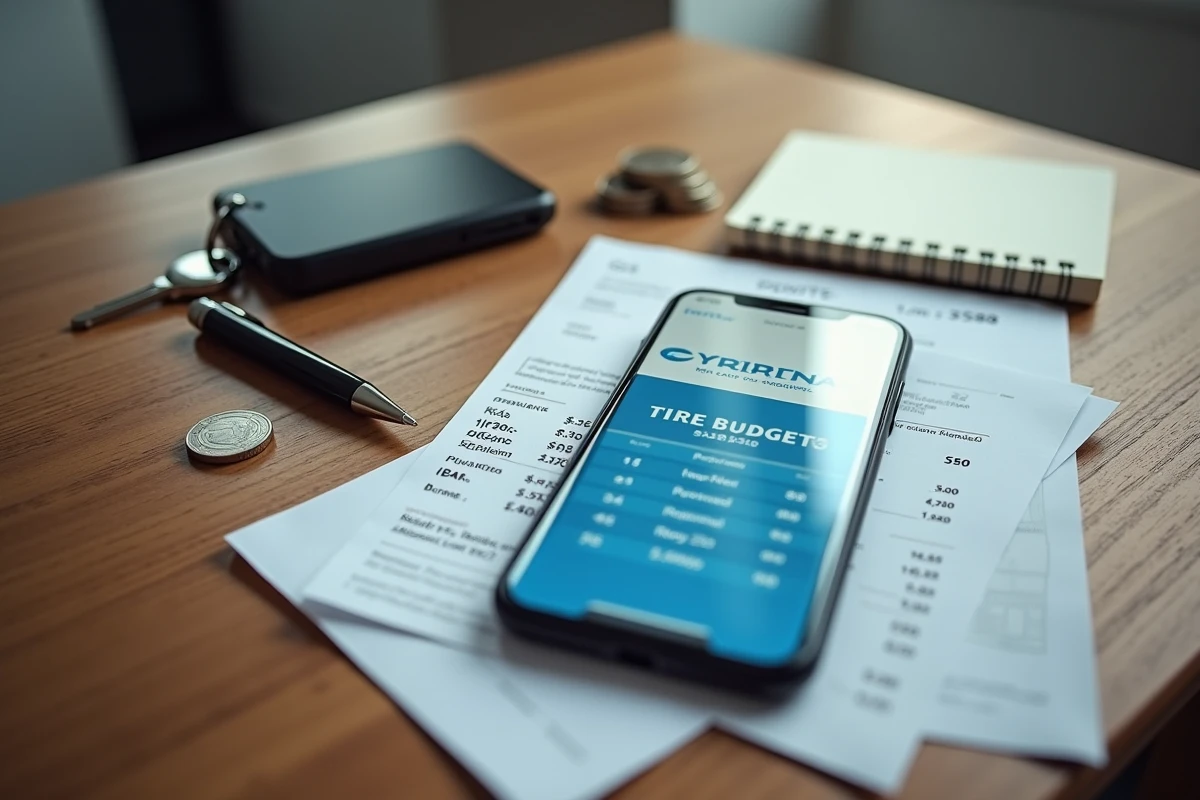 Comparaison de prix de pneus en ligne et économies réalisées sur smartphone avec facture et euros
