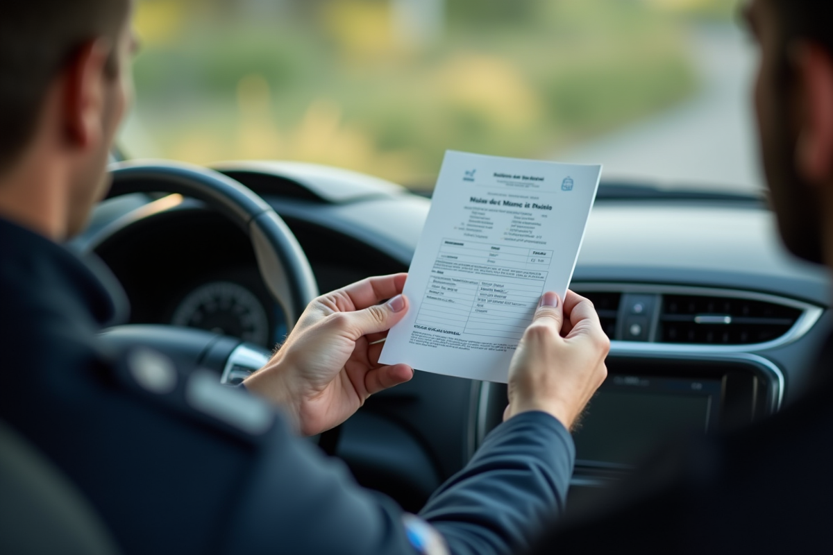 Agent de police donnant une contravention au conducteur surpris