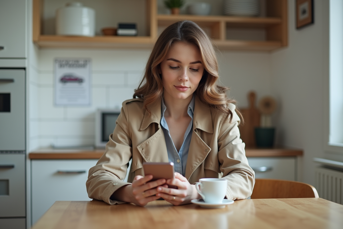 Jeune femme utilisant son smartphone à la maison