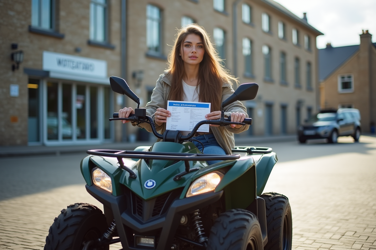 Femme avec permis sur quad en ville