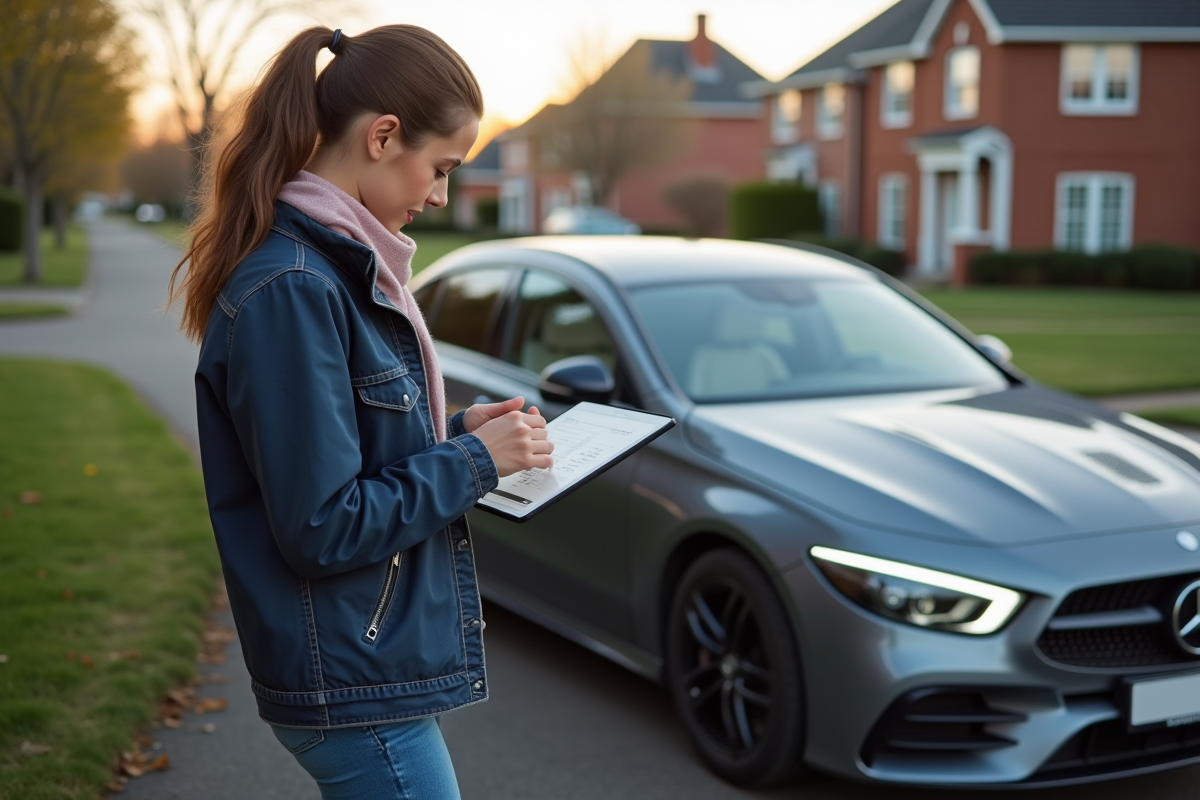 Jeune femme contrôlant le couple sur une voiture en extérieur