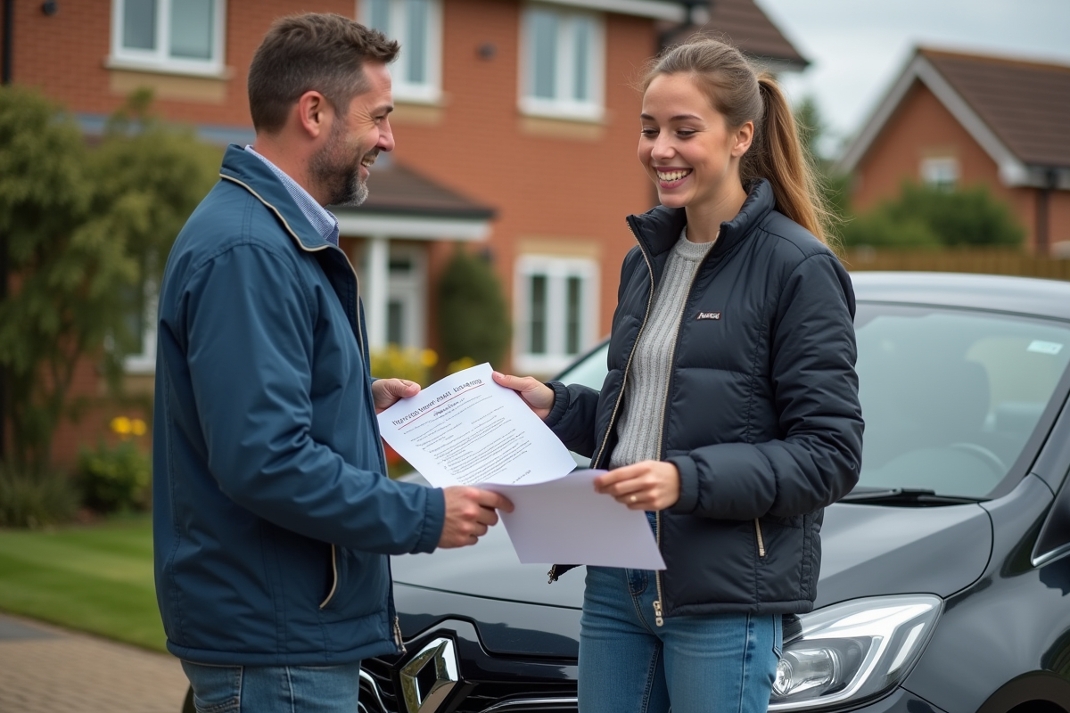 Fille et père avec documents d