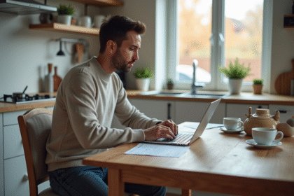Homme comparant offres d'assurance voiture à la maison