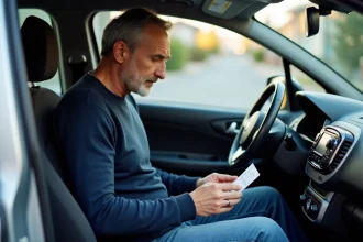 Homme concentré dans une Renault Clio en conduite
