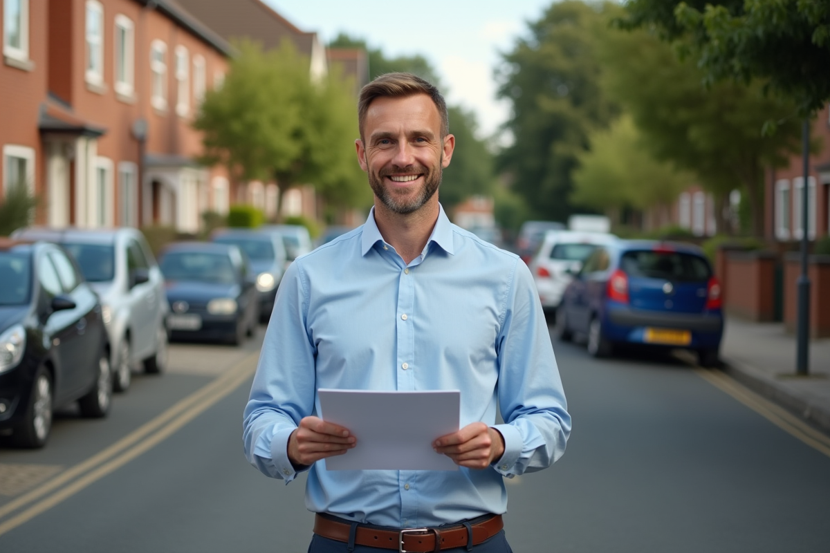 Homme d age avec voiture et papiers d assurance