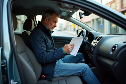 Homme d'âge moyen dans une voiture en ville