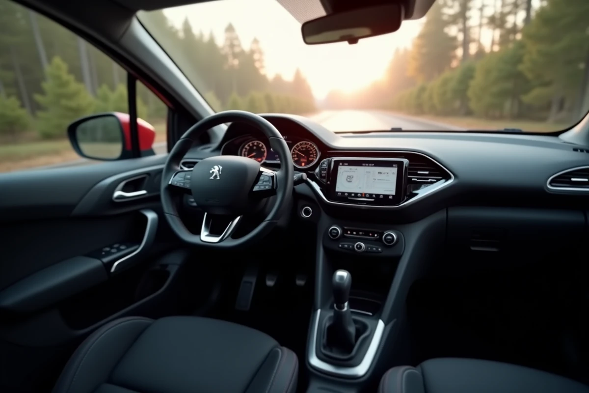 Intérieur tableau de bord Peugeot 208 II avec i-Cockpit et écran tactile central