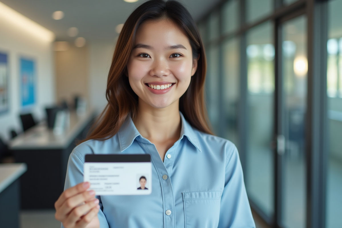 Jeune femme fière tenant son permis de conduire