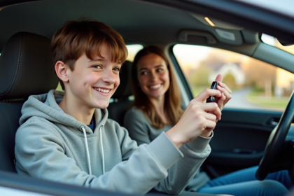 Adolescent avec mère dans une voiture moderne