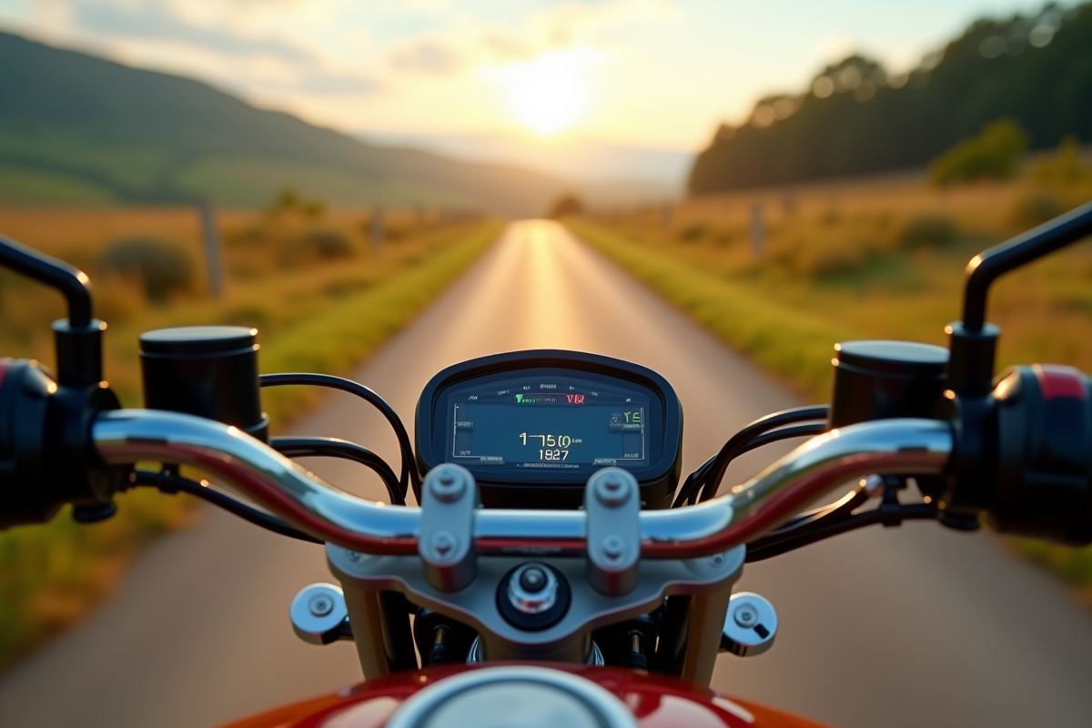 Détail du tableau de bord moto avec économie de carburant