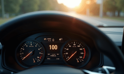 Dashboard moderne avec compteur digital indiquant 100 miles
