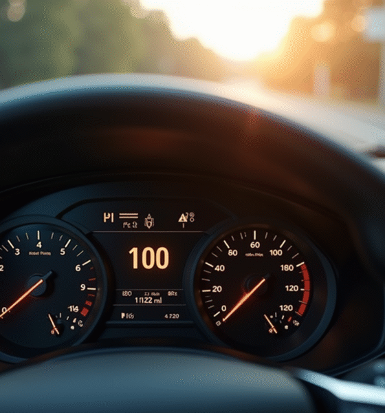 Dashboard moderne avec compteur digital indiquant 100 miles