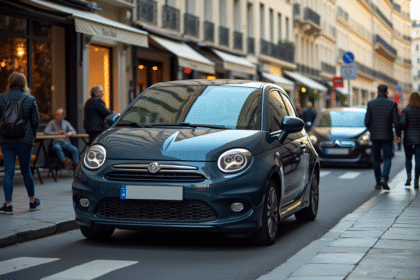 Voiture compacte neuve sur une rue parisienne en journée